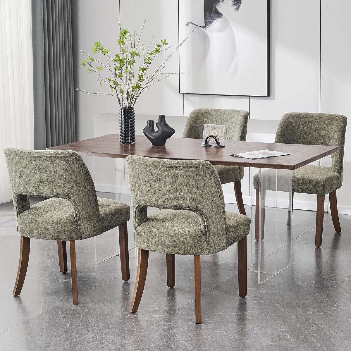 VKNOW Dining Chairs Set of 4, Fabric Dining Chairs, Green