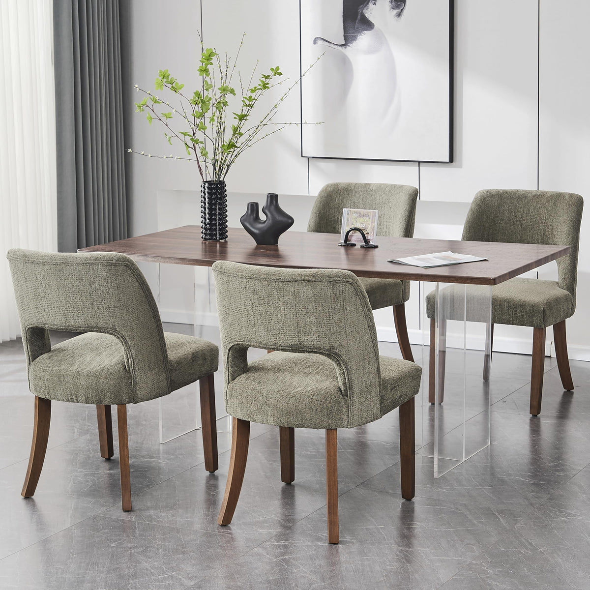 VKNOW Dining Chairs Set of 4, Fabric Dining Chairs, Green