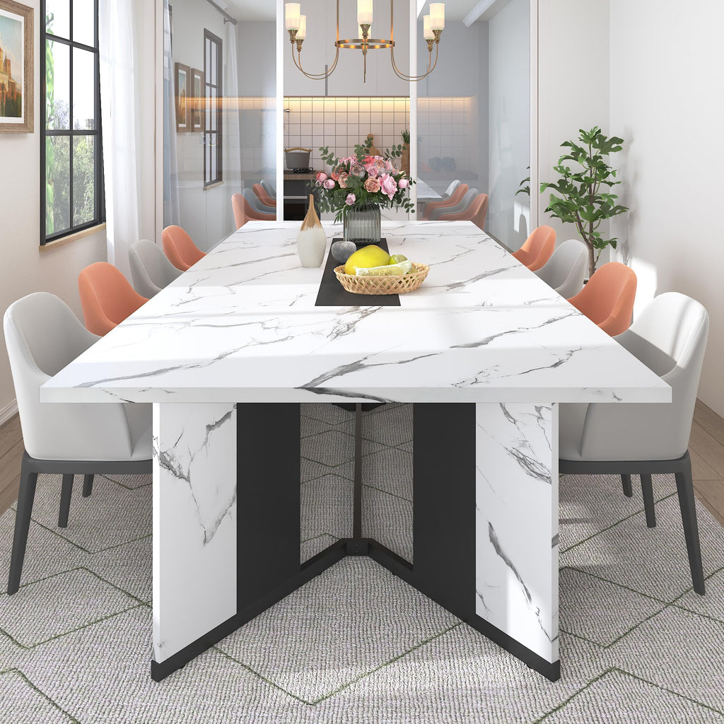 Hlivelood 94Inch Large Dining Table for 8 10 People,Wooden Rectangular Kitchen Table W/Waterproof Tabletop,Large Rectangle Furniture W/Adjustable Legs,Brown Dinner Table for Kitchen Dining Room(94IN)