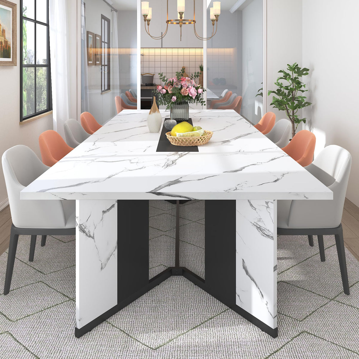 Hlivelood 94Inch Large Dining Table for 8 10 People,Wooden Rectangular Kitchen Table W/Waterproof Tabletop,Large Rectangle Furniture W/Adjustable Legs,Brown Dinner Table for Kitchen Dining Room(94IN)