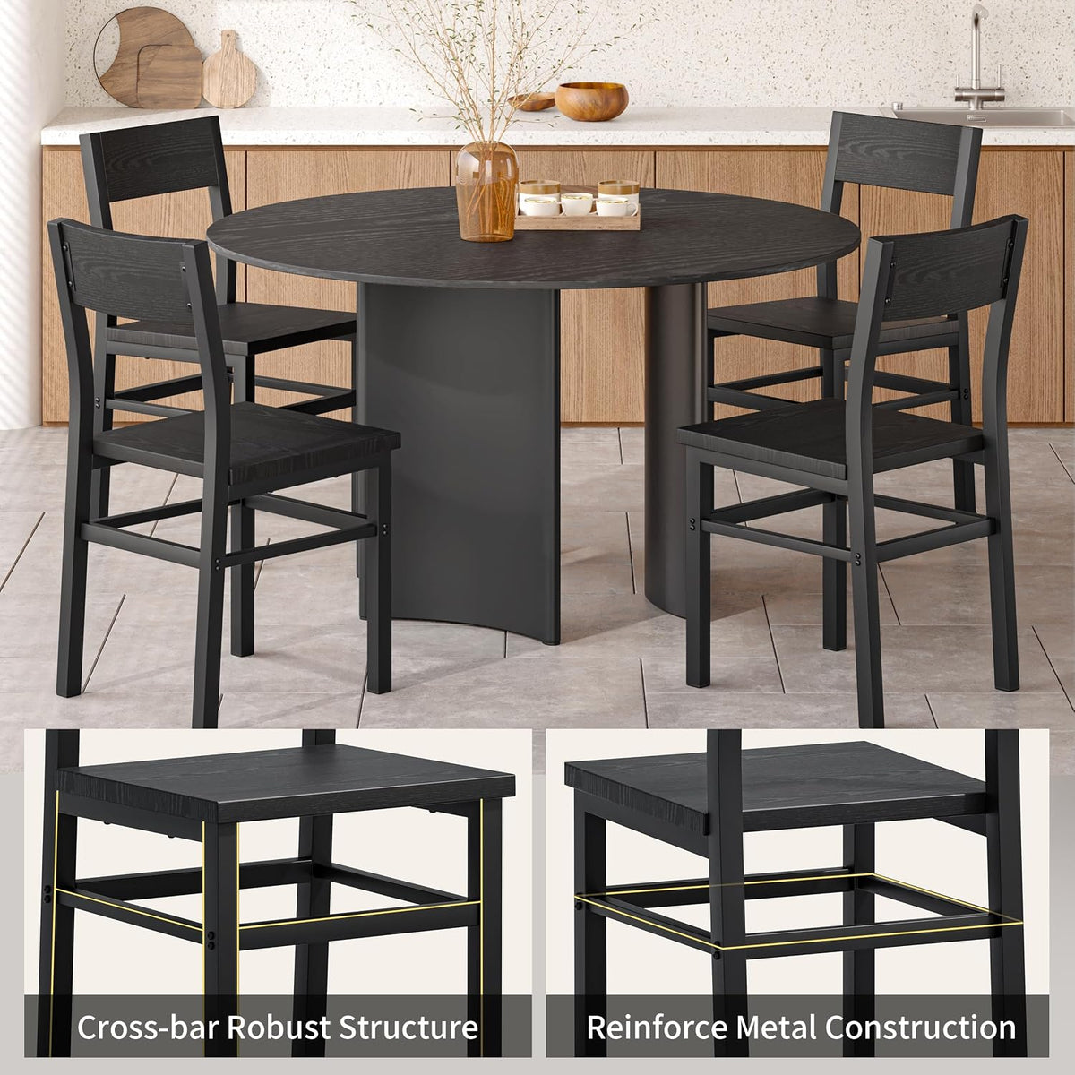 MECHYIN Black Dining Chairs Set of 4, Upgrade Farmhouse Kitchen Room Chair