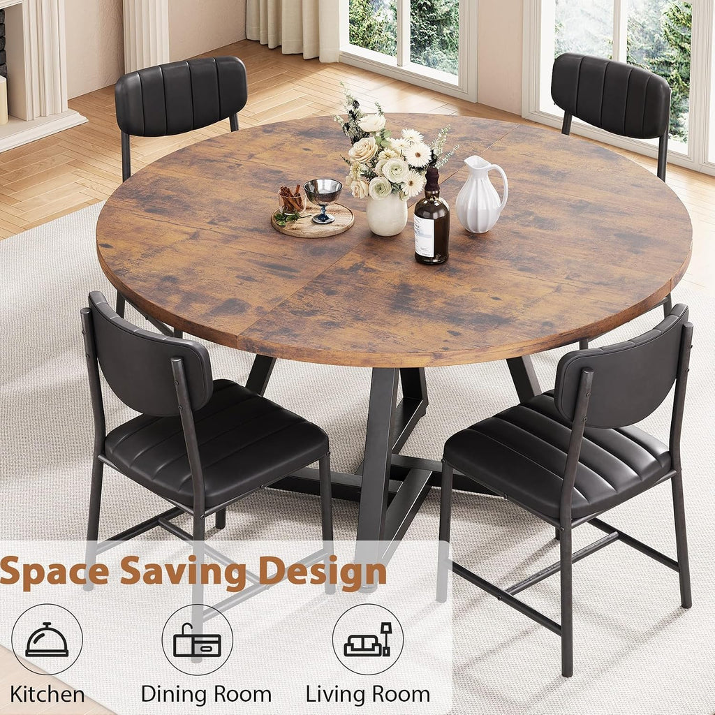 Jocoevol 51" Round Dining Table Kitchen Dining Room Circle Dinner Pedestal Table for 4 6 8, Space Saving Wood Kitchen & Dining Room Furniture (Rustic Brwon)