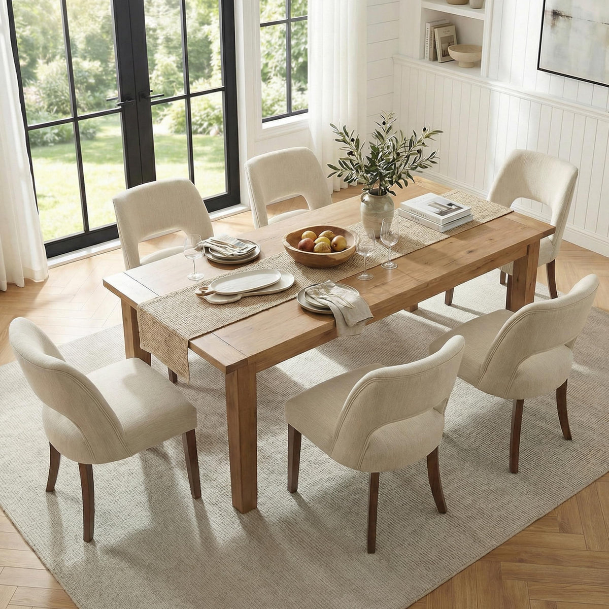 keoni Wooden Dining Chairs Set of 4 with Black Rubberwood Legs and Backrest
