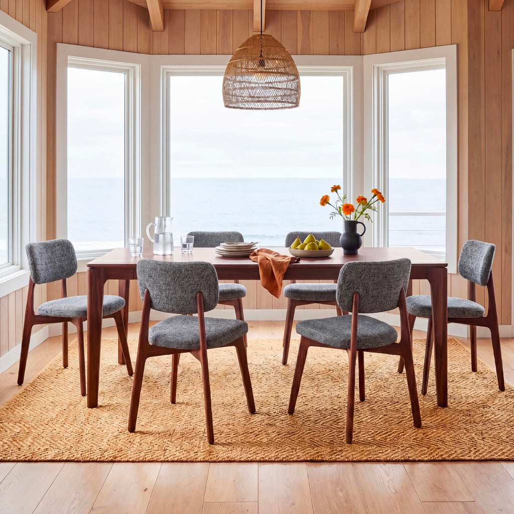 COLAMY Dining Chairs Set of 2, Mid Century Modern Upholstered Kitchen Chairs with Solid Red Oak Wood Legs, Textured Fabric Dining Room Accent Chairs for Small Spaces, 300 lbs Capacity,Walnut,Oatmeal