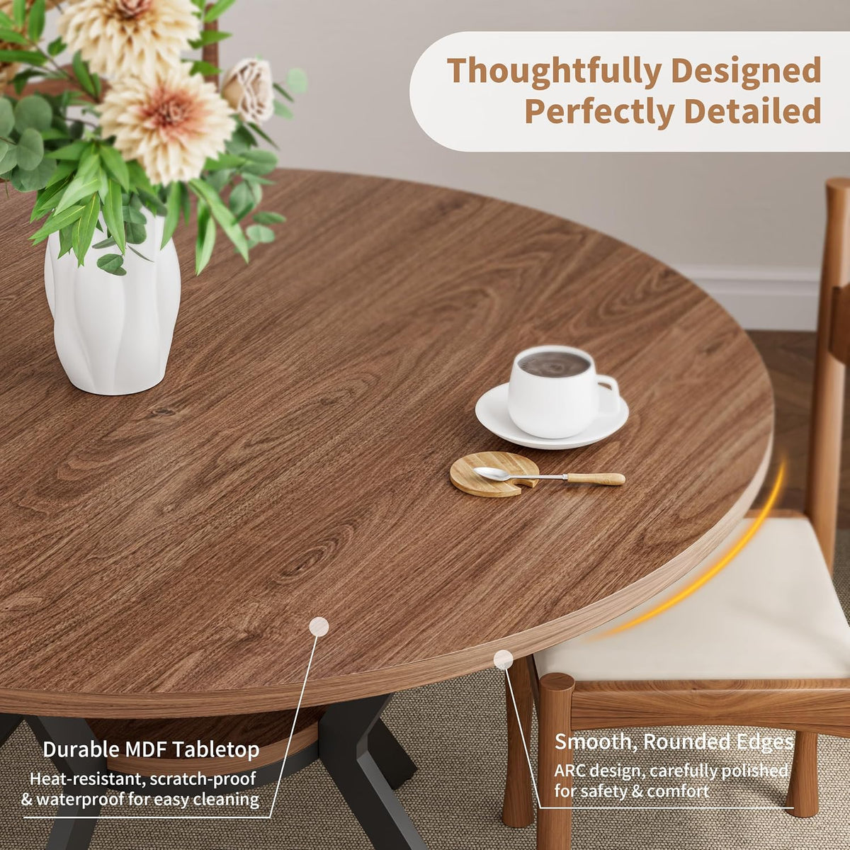 42" Round Dining Table for 4, Farmhouse Kitchen Table with Storage, Space Saving Circle Dinner Table, Rustic Wood Kitchen & Dining Room Tables with Metal Legs for Home, Apartment, Office, Restaurant