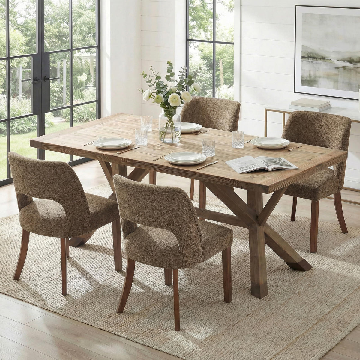 keoni Wooden Dining Chairs Set of 4 with Black Rubberwood Legs and Backrest