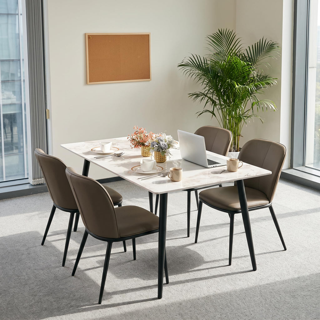 63" Sintered Stone Dining Table, Modern Kitchen Table with Marble Top, Rectangular Dining Table with Black Metal Legs for Small Space Living Room,Kitchen,Office,Cafe, Pandora Beige