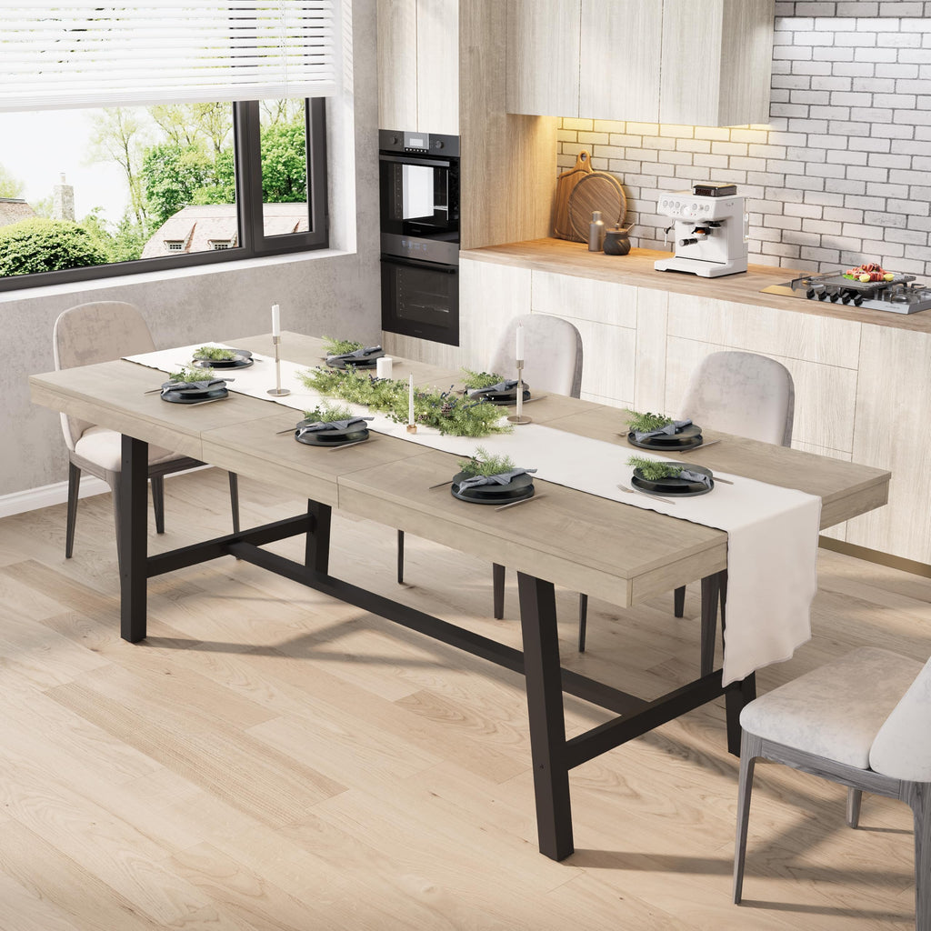 GarveeHome Industrial Dining Table for 6-8 People, 70.87" Long Large Kitchen Table with Sturdy Metal Frame, Rectangular Counter for Dinner, Kitchen, Dining Room (Natural, 71" Non-extendable)