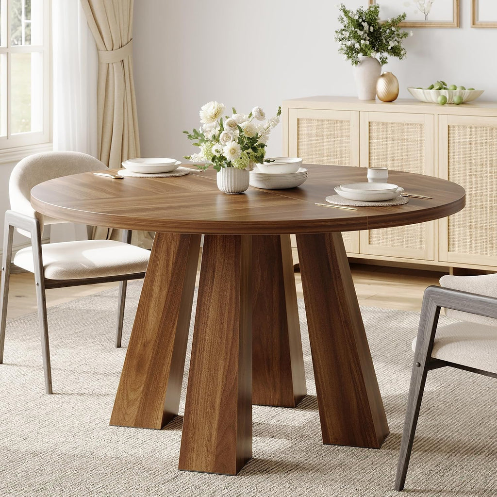 IDEALHOUSE 47" Round Dining Table for 4-6, Farmhouse Wood Kitchen Table