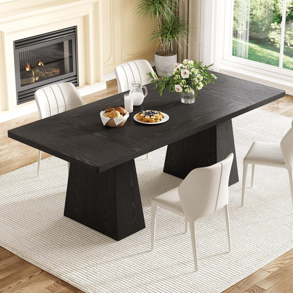 LITTLE TREE Dining Table for 4-6 People, Wooden Table, Rectangle Furniture with Heavy Duty Legs, Modern Kitchen Table for Home, Dining Room, Brown