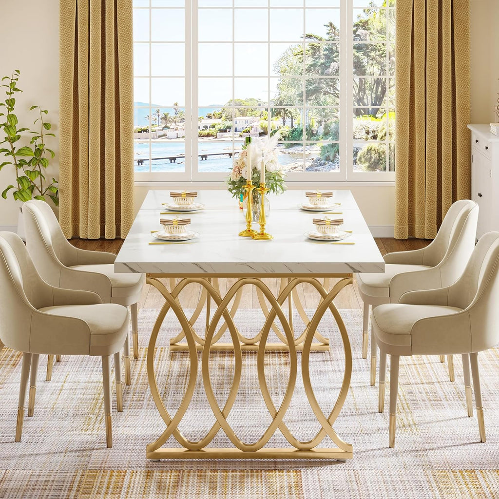 Tribesigns 63" Dining Table for 4 to 6, White and Gold Kitchen Table