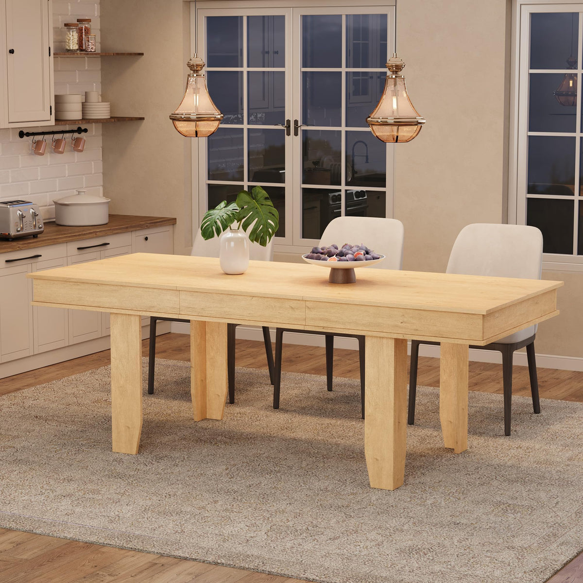 GarveeHome Farmhouse Dining Table for 4-6 People, 63 in Long Kitchen Tables