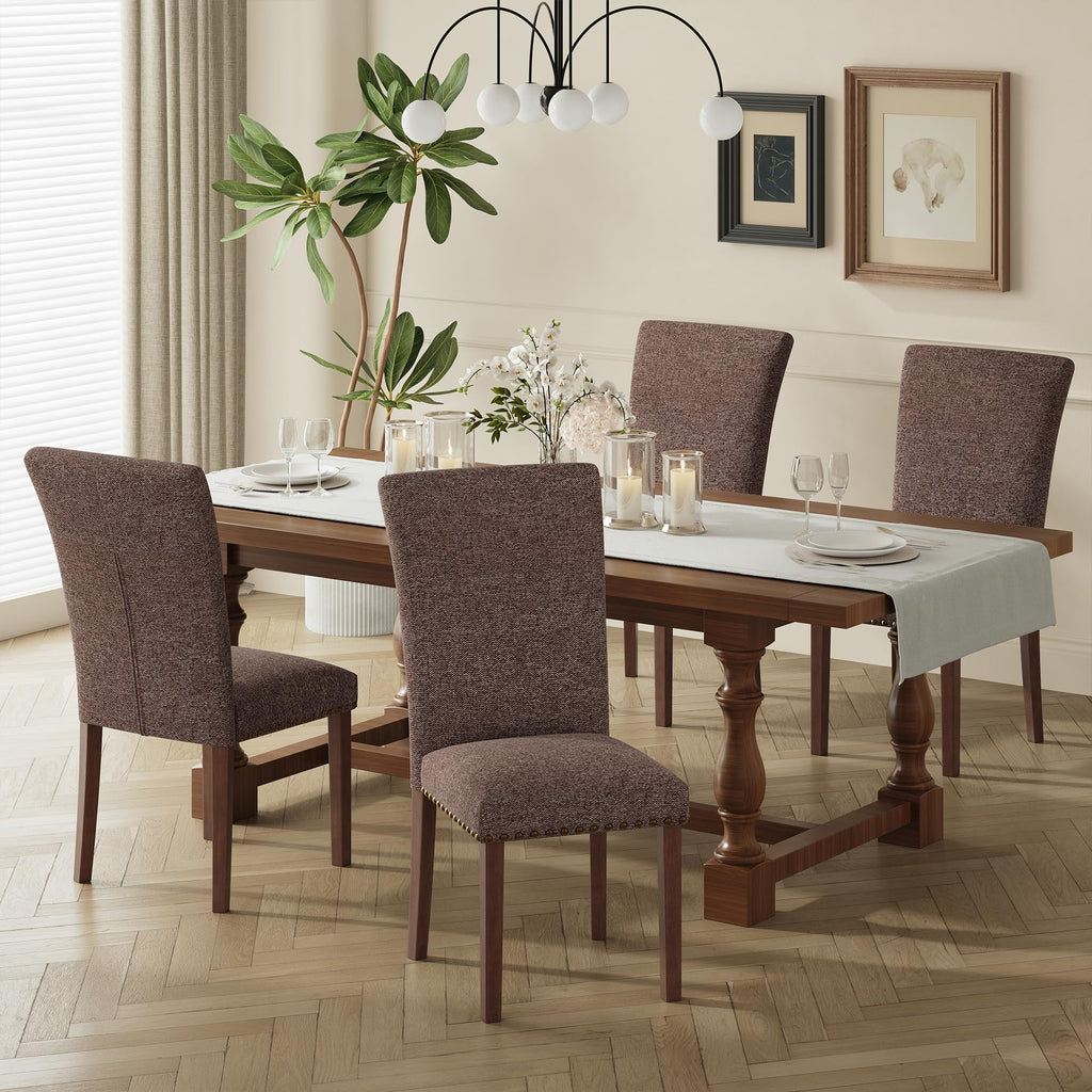 COLAMY Upholstered Parsons Dining Chairs Set of 4, Fabric Dining Room Kitchen Side Chair with Nailhead Trim and Wood Legs - Blue/White Flower
