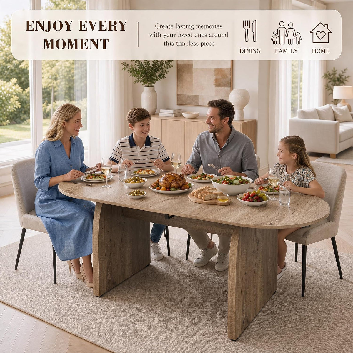 55"-70.8" Extendable Oval Dining Table for 4-8 with Built-in Flip Leaf