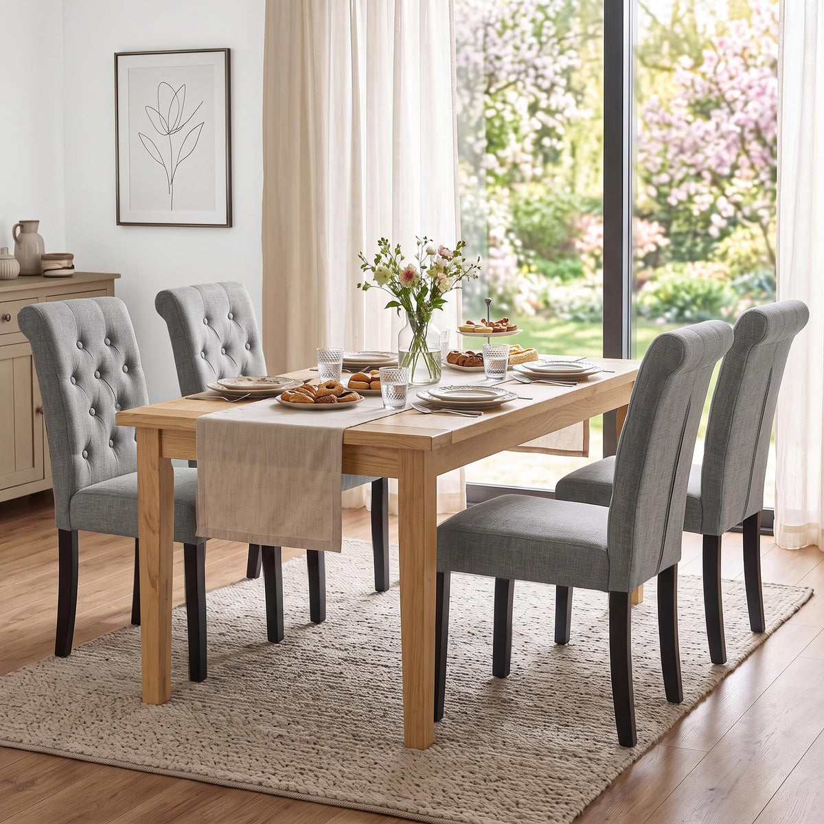 LSSPAID Dining Chairs Set of 6, Modern Armless Parsons Side Chairs, Upholstered Button-Tufted PU Leather Dining Kitchen Chairs with Solid Wood Legs, Brown