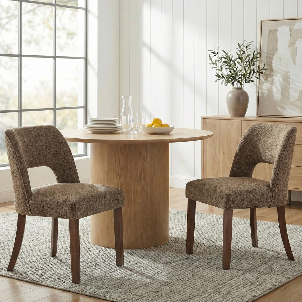 keoni Wooden Dining Chairs Set of 4 with Black Rubberwood Legs and Backrest