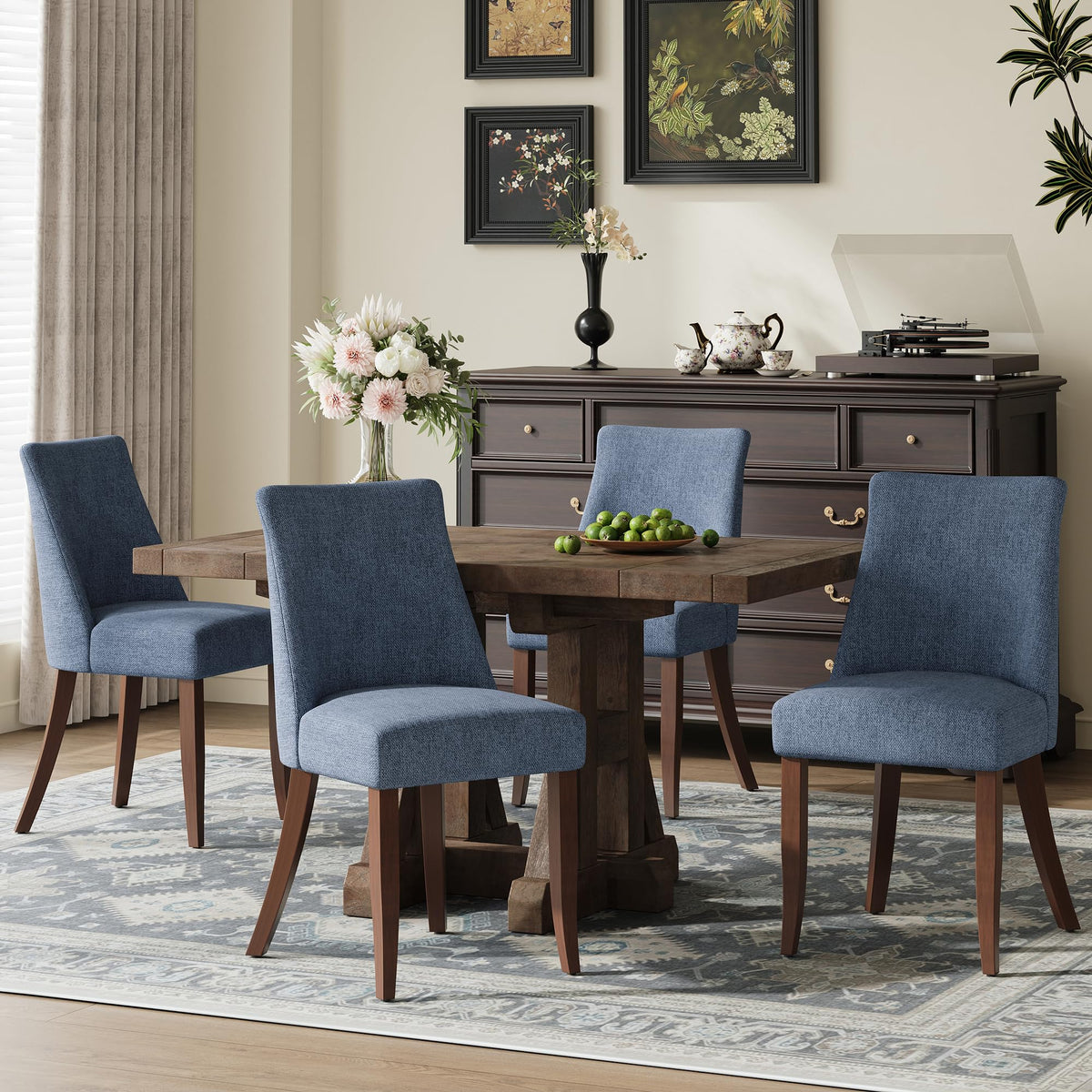 COLAMY Upholstered Dining Chairs Set of 6, Mid Century Modern Kitchen Chairs with Back, Farmhouse Fabric Side Dining Room Chairs with Wood Legs for Dining Room Restaurant, Brown