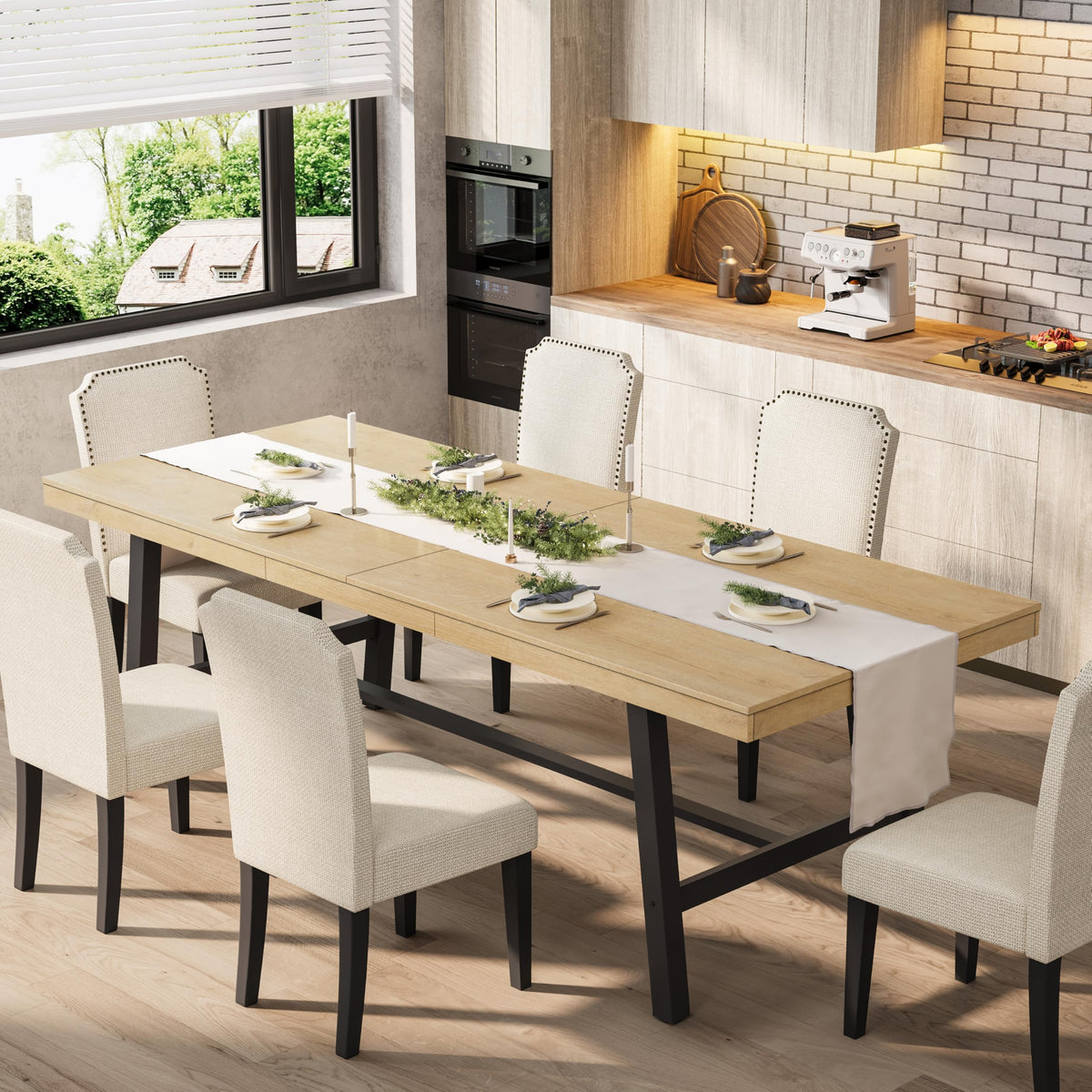 Garvee 79" Heavy Duty Kitchen Table, Rustic Dining Table, Brown