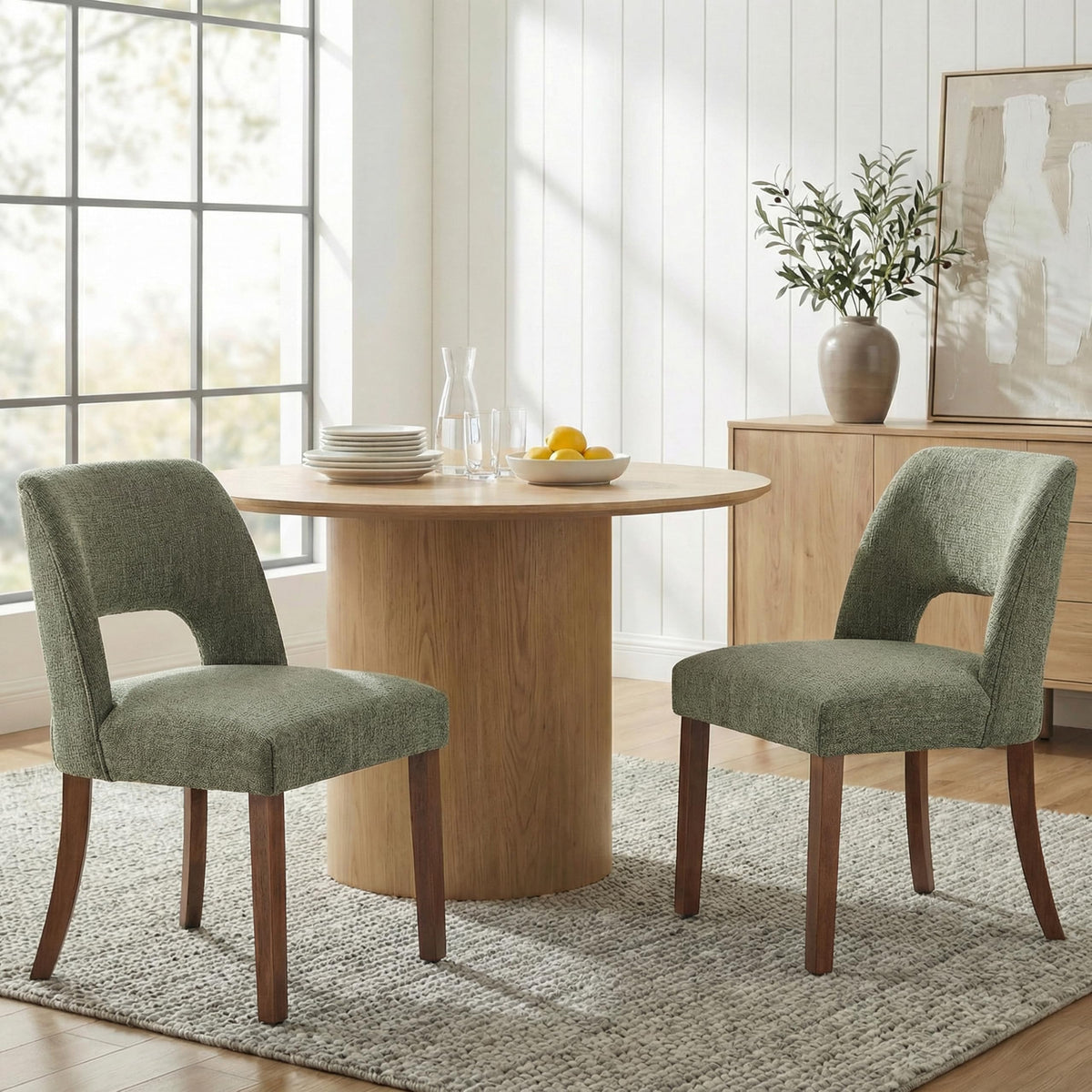 keoni Wooden Dining Chairs Set of 4 with Black Rubberwood Legs and Backrest