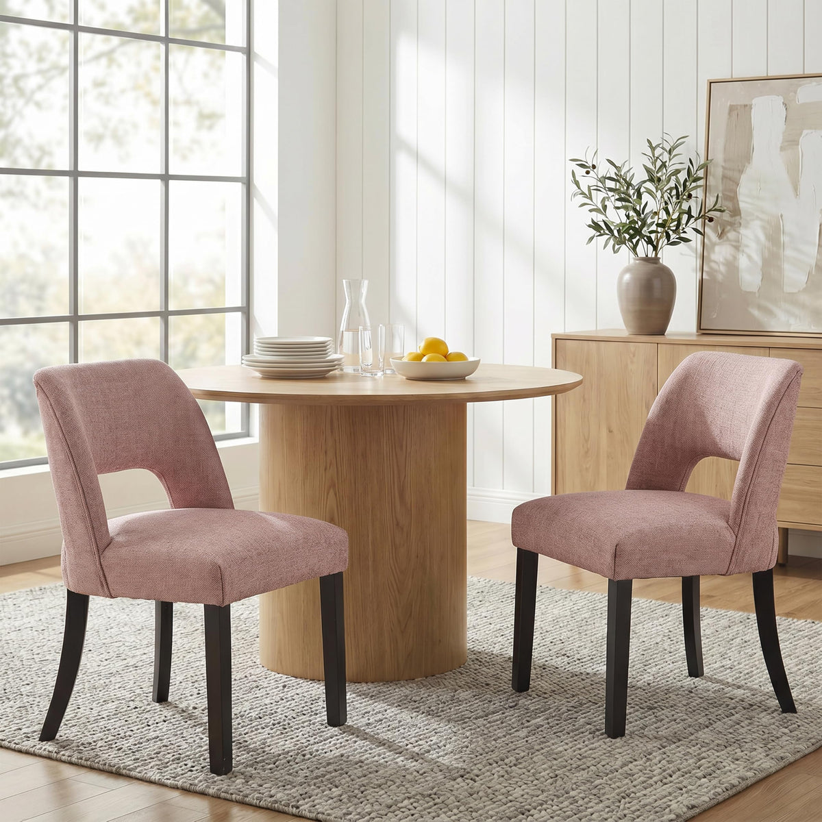 keoni Wooden Dining Chairs Set of 4 with Black Rubberwood Legs and Backrest