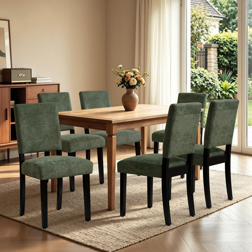 CHUN YI Dining Chairs Set of 4, Upholstered Dining Room Chairs, Modern Farmhouse Parsons Chairs with Solid Wood Legs & Fabric Padded Seat for Kitchen/Living Room/Restaurant, Beige