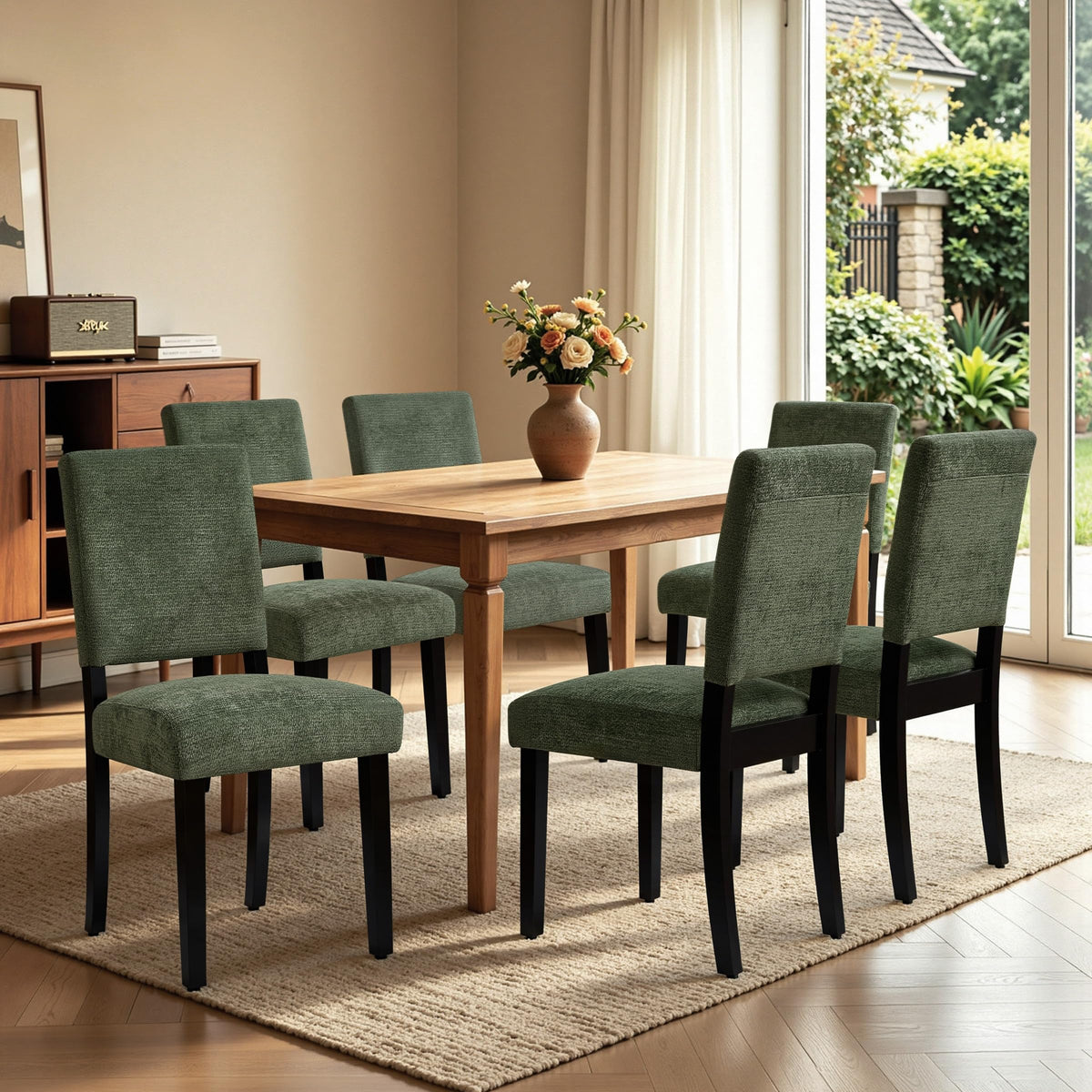 CHUN YI Dining Chairs Set of 4, Upholstered Dining Room Chairs, Modern Farmhouse Parsons Chairs with Solid Wood Legs & Fabric Padded Seat for Kitchen/Living Room/Restaurant, Beige