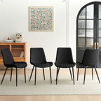 PU Leather Dining Chairs Set of 4, Modern Armless Dining Room Chairs, Comfy Upholstered Kitchen Chairs with Backrest, Black Metal Legs for Living Room, Dinning Room, Beige