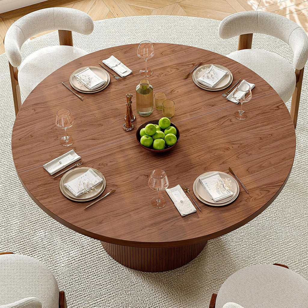 ONBRILL 47 Inch Round Dining Table for 4-6, Walnut