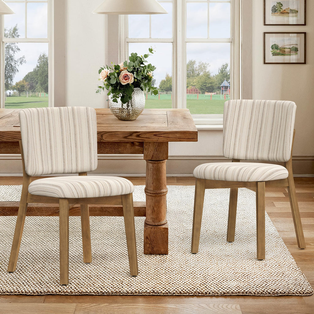 LUE BONA Linen Farmhouse Dining Chairs Set of 4, Natural Wood Leg