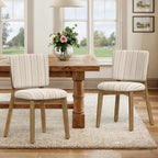 LUE BONA Linen Farmhouse Dining Chairs Set of 4, Natural Wood Leg