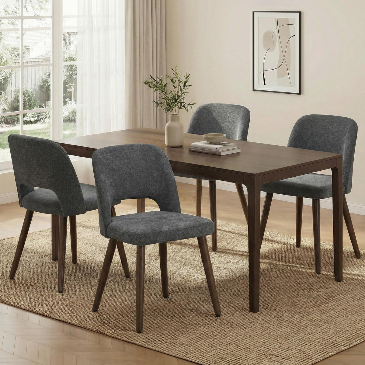 Usaint Wooden Dining Chairs Set of 4, Fabric Dining Room Chairs, Green