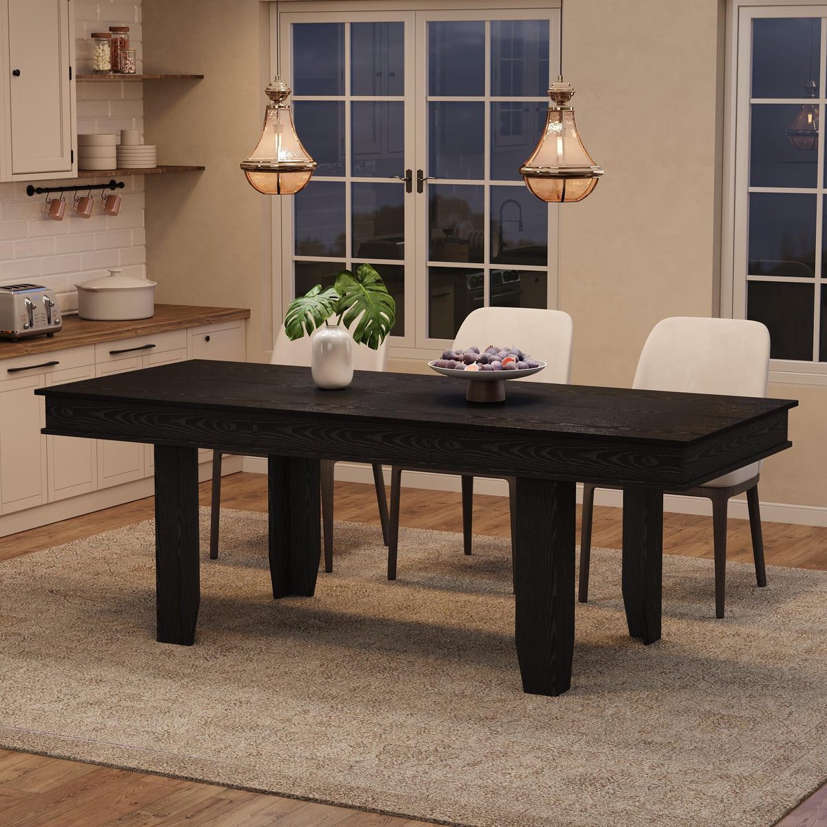 GarveeHome Farmhouse Dining Table for 4-6 People, 63 in Long Kitchen Tables
