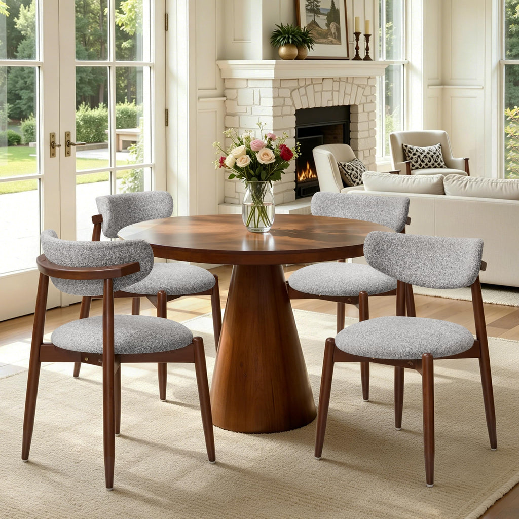 CHUN YI Dining Chairs Set of 4, Upholstered Wooden Dining Room Chairs, Mid Century Modern Fabric Kitchen Chair with Ergonomic Curved Backrest, Beige (Only Chairs)