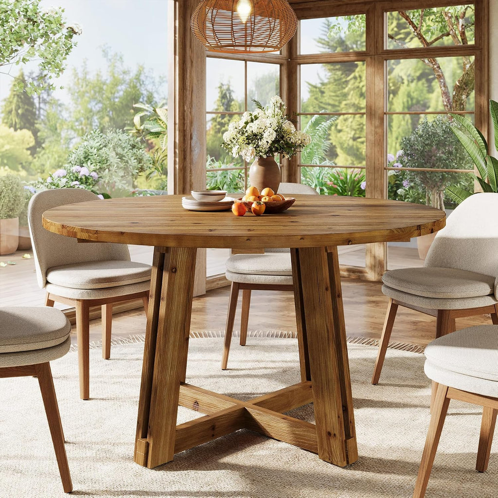 47.3" Solid Wood Dining Table for 4-6, Round Wood Kitchen Table