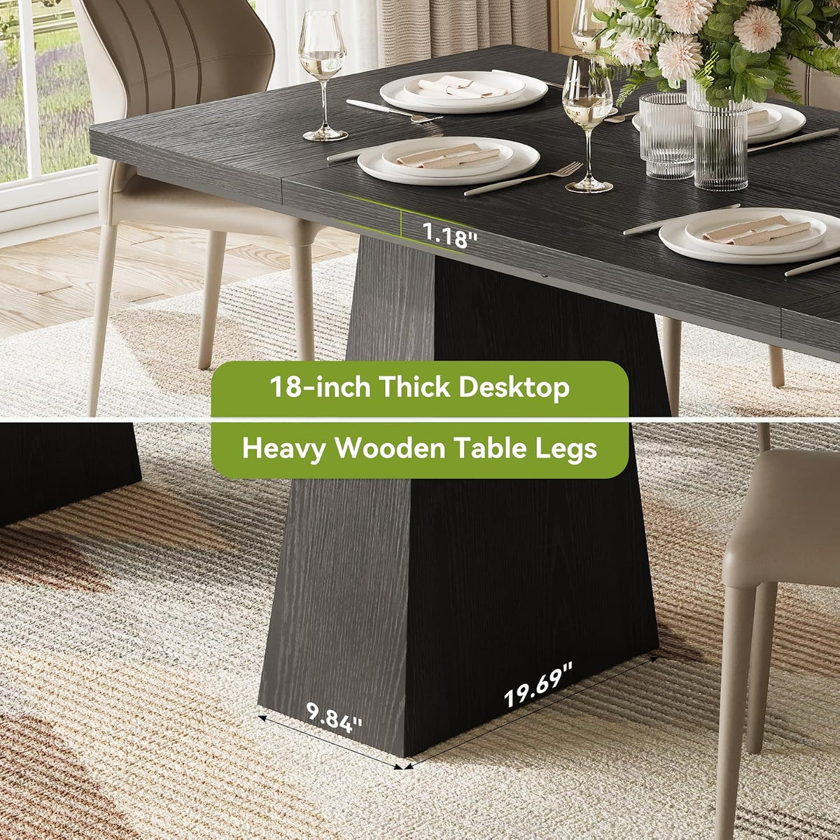 Rectangle Dining Table for 4-6 People,Wooden Table with Heavy Duty Legs