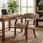 LEEMTORIG Large Dining Chairs with Casters and Arms, Rolling Dining Chairs with Wheels, Accent Game Poker Chairs, Wood Boss Caption's Chairs, 26“Dx25.2 Wx31.5“H, Cherry Legs & Ivory PU, SY-1533-WT