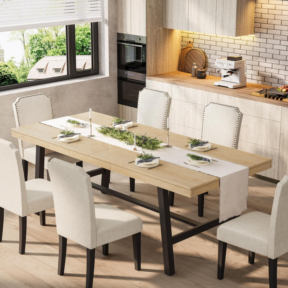 Garvee 79" Heavy Duty Kitchen Table, Rustic Dining Table, Brown