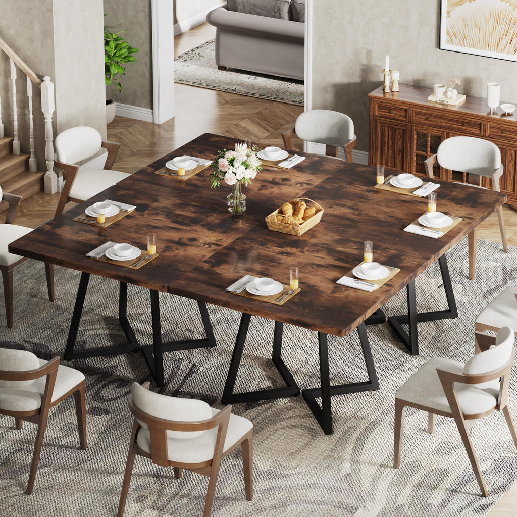 Tribesigns Square Dining Table for 2, 31.5" Industrial Dinner Table with Metal Base, Kitchen Table for Dining Room, Small Space, Apartment