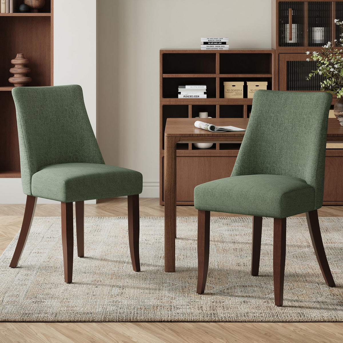 COLAMY Upholstered Dining Chairs Set of 6, Mid Century Modern Kitchen Chairs with Back, Farmhouse Fabric Side Dining Room Chairs with Wood Legs for Dining Room Restaurant, Brown