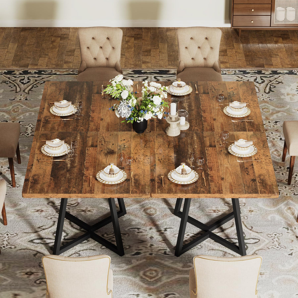 Tribesigns Square Dining Table for 2, 31.5" Industrial Dinner Table with Metal Base, Kitchen Table for Dining Room, Small Space, Apartment