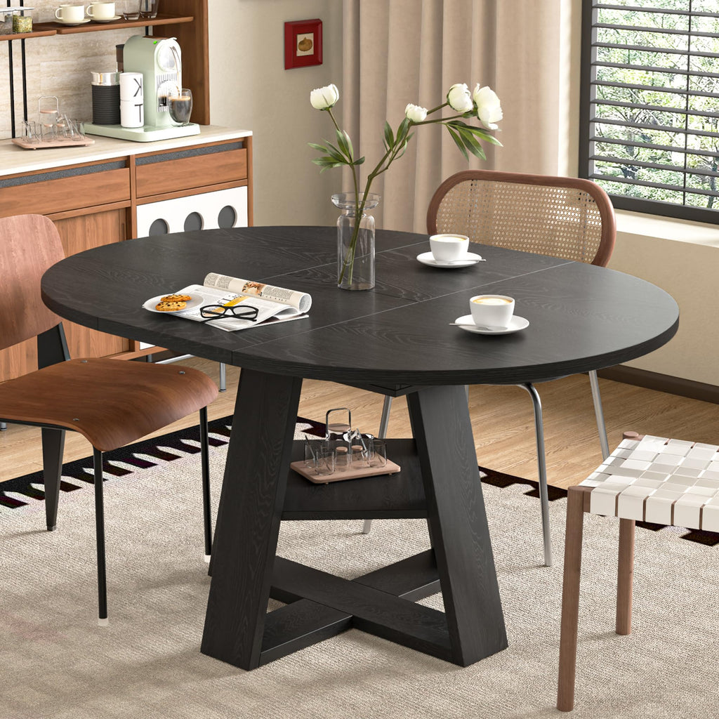 43.3"-59" Extendable Round Oval Dining Table for 4-8 with Storage Shelf