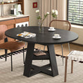 43.3"-59" Extendable Round Oval Dining Table for 4-8 with Storage Shelf