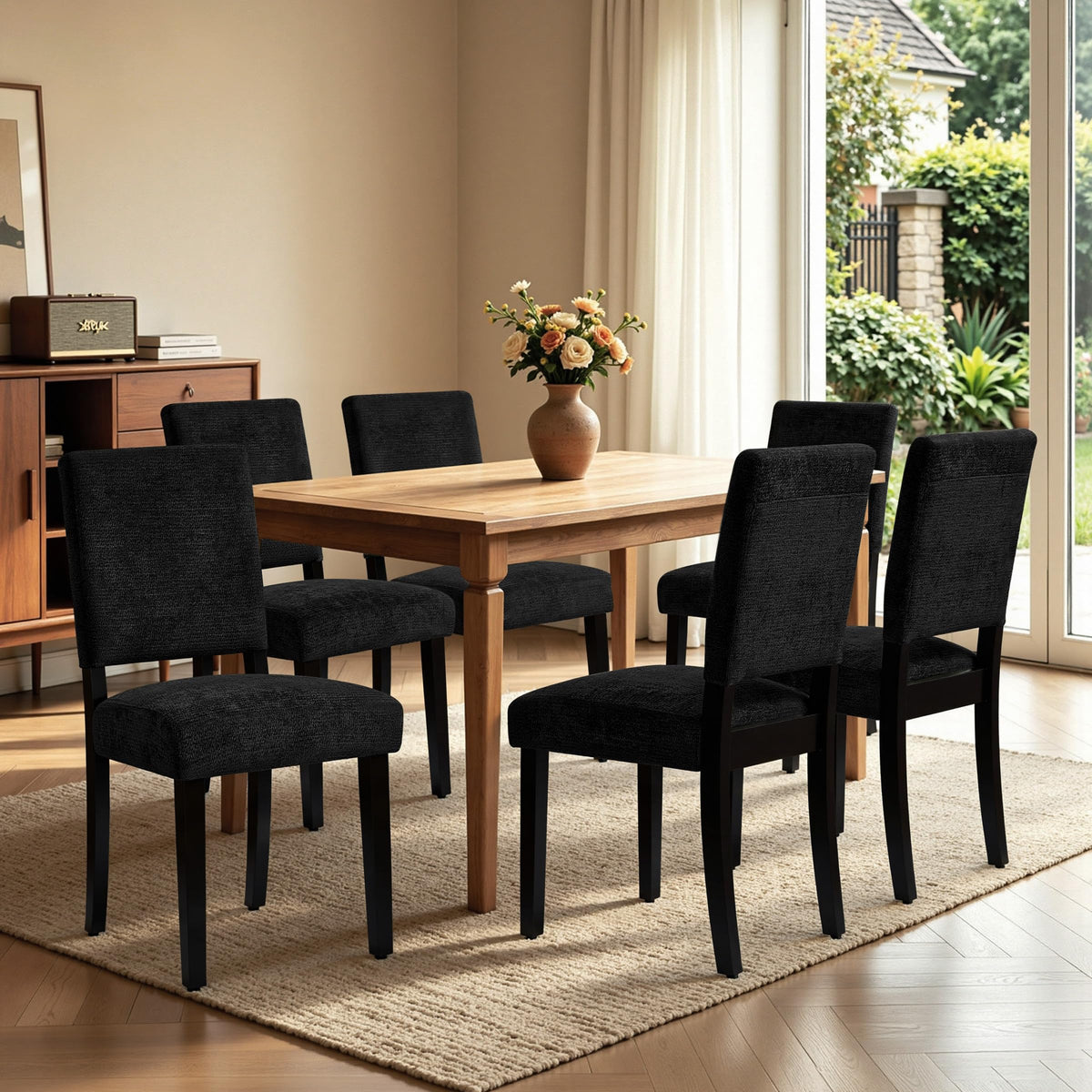 CHUN YI Dining Chairs Set of 4, Upholstered Dining Room Chairs, Modern Farmhouse Parsons Chairs with Solid Wood Legs & Fabric Padded Seat for Kitchen/Living Room/Restaurant, Beige