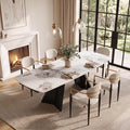 Extendable Dining Table with Leaf, 78"-110" Rectangular Sintered Stone, Marble-Look Top, Seats 6-14, Metal Base, Easy-Clean, Heat & Scratch Resistant, Dining Room/Kitchen Table for Family Gatherings