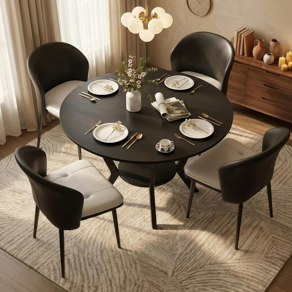 42" Round Dining Table for 4,Kitchen & Dining Tables with Storage,black