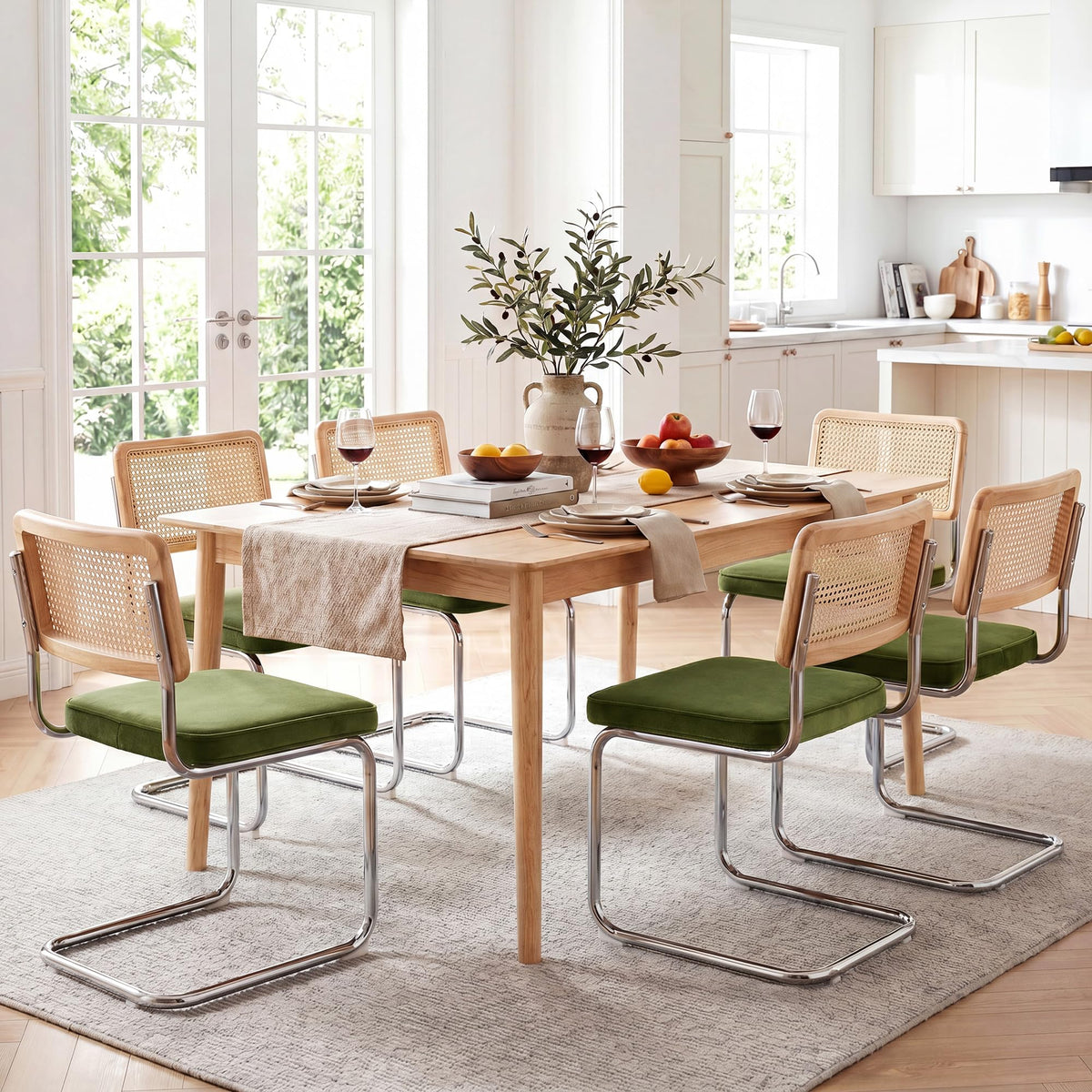 Zesthouse Natural Rattan Dining Chairs Set of 2, Modern Cesca Kitchen Chair