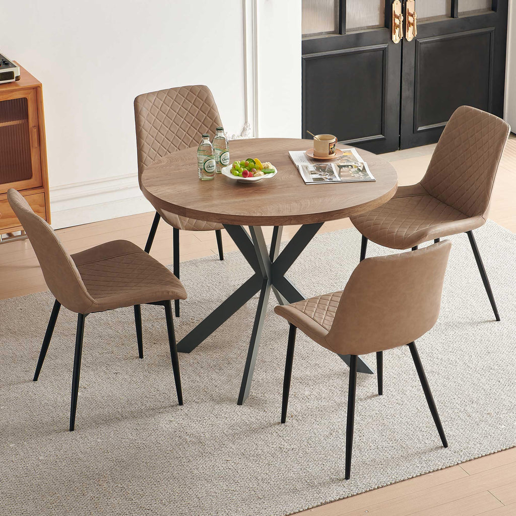 PU Leather Dining Chairs Set of 4, Modern Armless Dining Room Chairs, Comfy Upholstered Kitchen Chairs with Backrest, Black Metal Legs for Living Room, Dinning Room, Beige