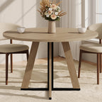 MECHYIN 42 inch Round Dining Table for 4, Farmhouse Kitchen Table, Round Dining Room Table with Metal Legs for Small Spaces & Apartment, Space-Saving Circle Wood Dinner Table, Walnut