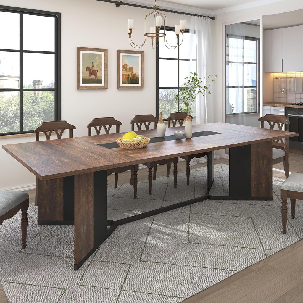 Hlivelood 94Inch Large Dining Table for 8 10 People,Wooden Rectangular Kitchen Table W/Waterproof Tabletop,Large Rectangle Furniture W/Adjustable Legs,Brown Dinner Table for Kitchen Dining Room(94IN)