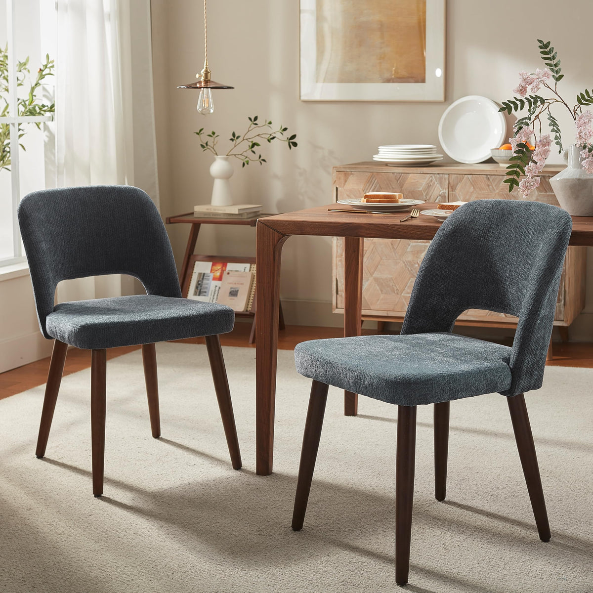 Usaint Wooden Dining Chairs Set of 4, Fabric Dining Room Chairs, Green